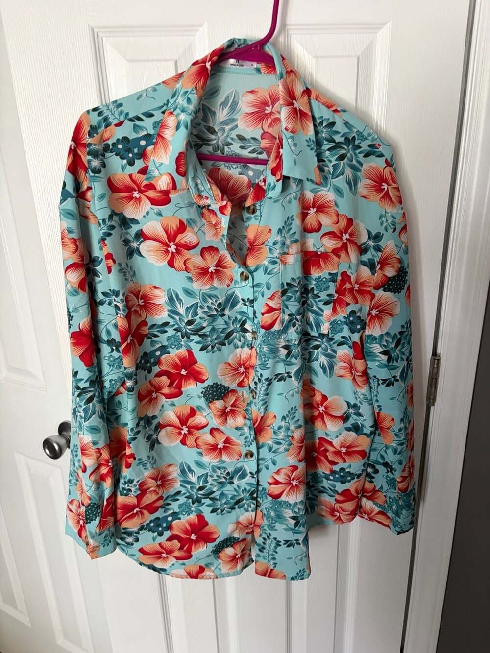 Floral Print Hibiscus Button-Up Long Sleeve Shirt